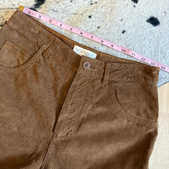 HUGO BUSCATI 100% Suede Leather Brown‎ Straight Leg Pants Slit Size 4 Western - Picture 6 of 8